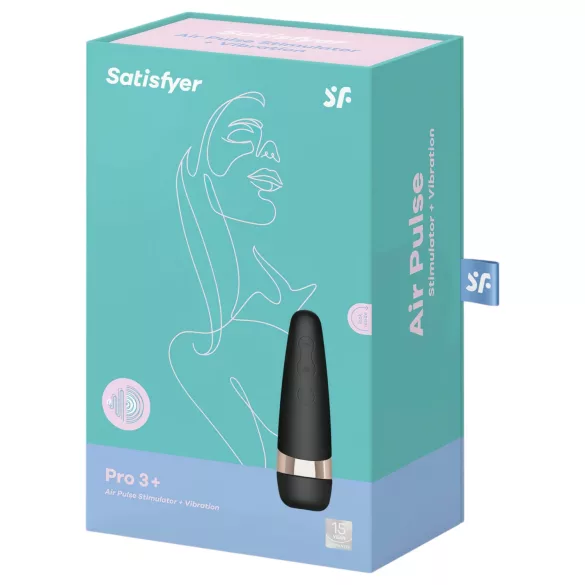 Satisfyer Pro 3+ - klitorisstimulator vibrator - vattentät uppladdningsbar svart