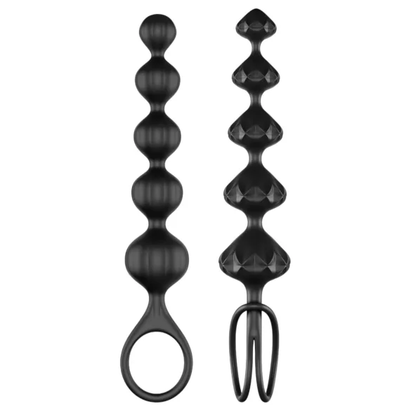 Satisfyer - analkulor set - räfflade pärlor - svart