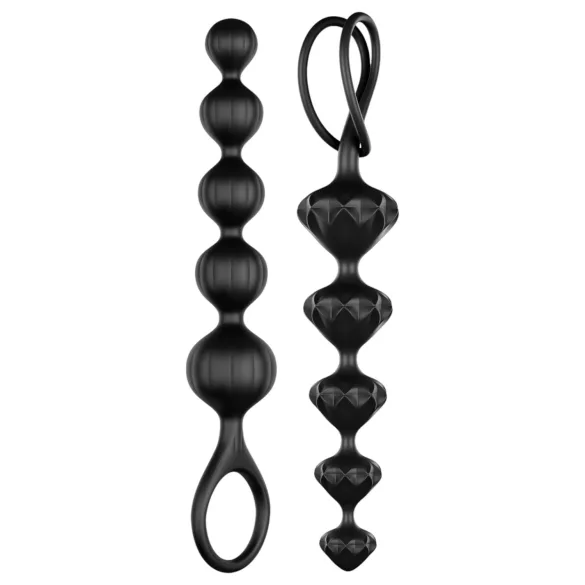 Satisfyer - analkulor set - räfflade pärlor - svart