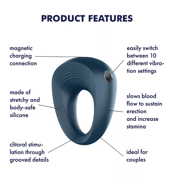 Satisfyer - vibratorring för penis - vattentät - grå
