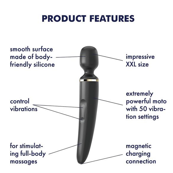 Satisfyer Wand-er Woman - massagevibrator - vattentät - svart