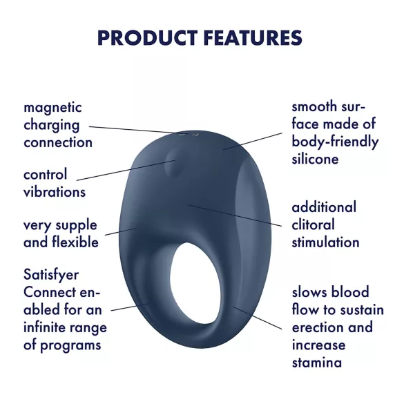 Satisfyer Strong One - App‑styrd vibrerande penisring för män (blå)