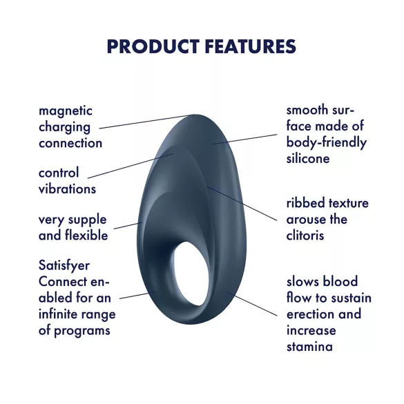 Satisfyer Mighty One - penisring med vibration - bluetooth - silikon blå
