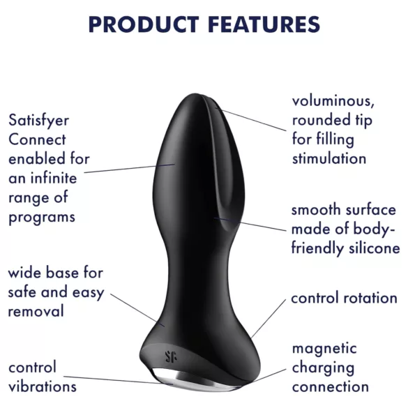 Satisfyer - roterande analplugg med pärlor - svart