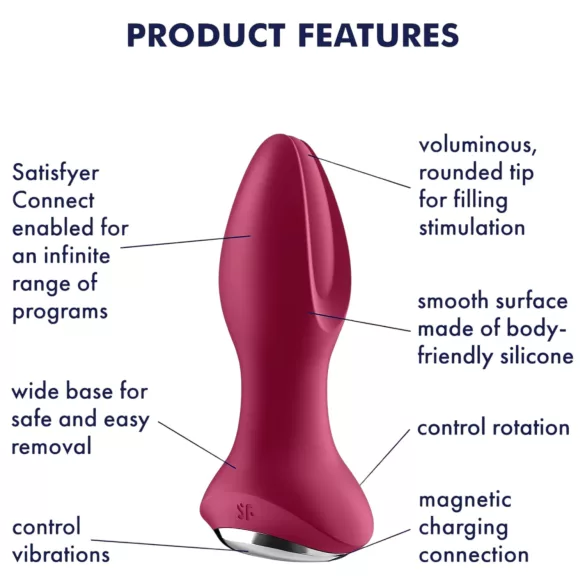 Satisfyer - roterande analplugg med pärlor - uppladdningsbar röd