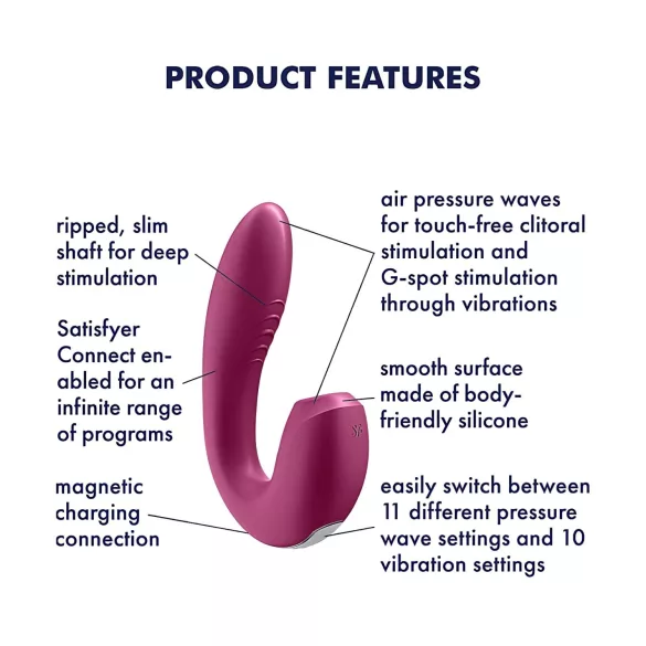 Satisfyer Sunray - lufttrycksvibrator med vibrator - uppladdningsbar - röd
