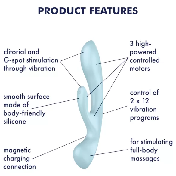 Satisfyer Triple Oh - laddningsbar vibrator med klitorisstimulerande arm (blå)