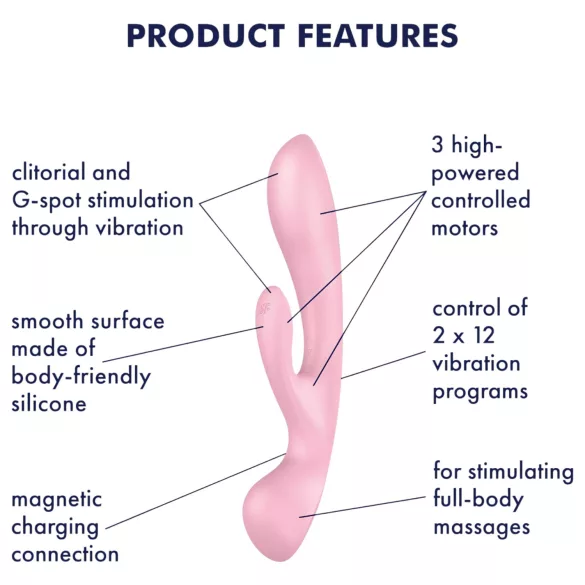 Satisfyer Triple Oh - vibrator med klitorisarm - uppladdningsbar - rosa
