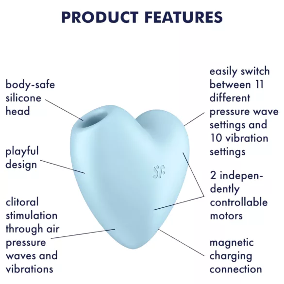 Satisfyer Cutie Heart - lufttrycksvibrator för klitoris - uppladdningsbar - blå