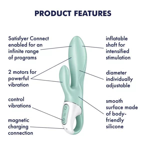 Satisfyer Air Pump Bunny 5 - Appstyrd uppblåsbar vibrator (mint)