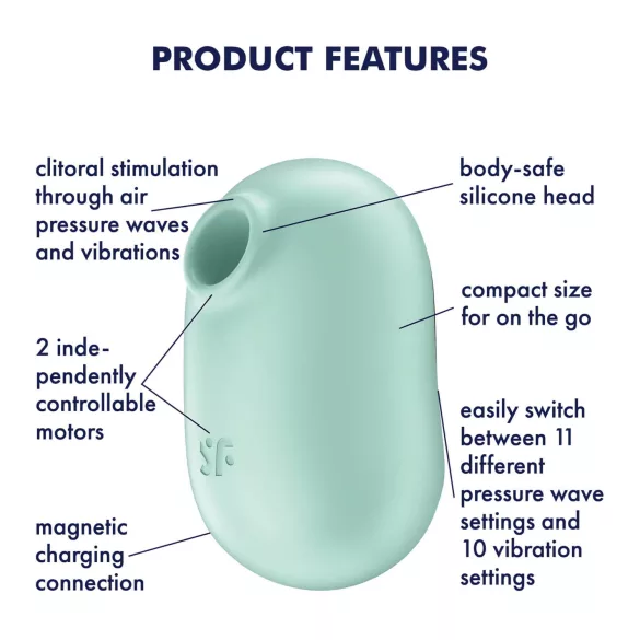 Satisfyer Pro To Go 2 - lufttryck klitorisstimulator - uppladdningsbar - mint