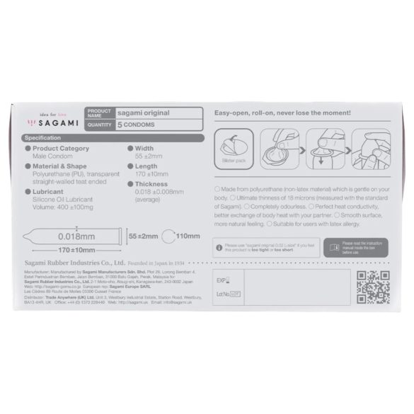 Sagami Original 0.01 - kondom - extra tunn - 55mm - 5 st