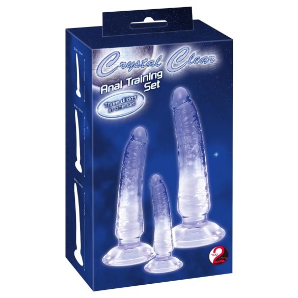 Crystal Clear - analträningsset dildo - 3 delar - transparent blå