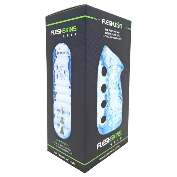 Fleshlight Fleshskins Grip Blue Ice - öppet masturbatorhylsa i båda ändar (blå)