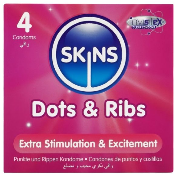 Skins - kondom ribbad prickad - 4 st