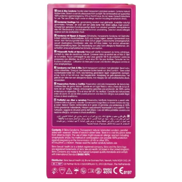 Skins - kondom med räfflor och knottrar - 8 st
