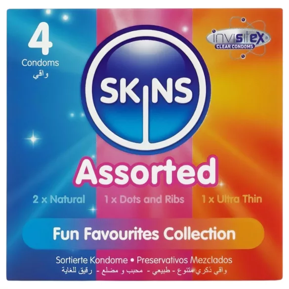 Skins - blandade kondomer - knottriga, naturell, extra tunna (4 st)