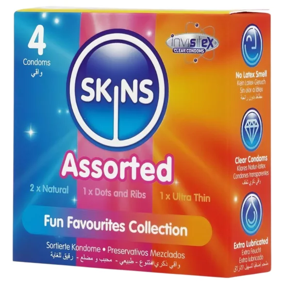 Skins - blandade kondomer - knottriga, naturell, extra tunna (4 st)