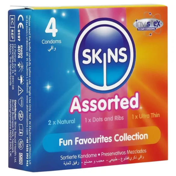 Skins - blandade kondomer - knottriga, naturell, extra tunna (4 st)