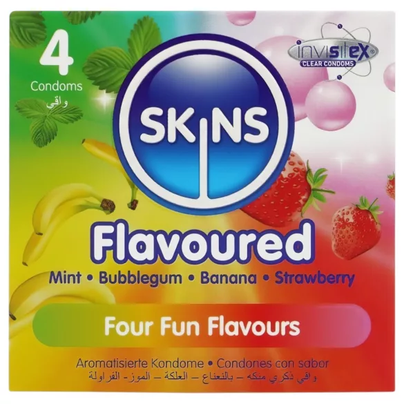 Skins - smaksatt kondom - mint, tuggummi, banan, jordgubb (4 st)