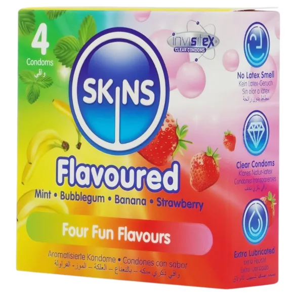 Skins - smaksatt kondom - mint, tuggummi, banan, jordgubb (4 st)