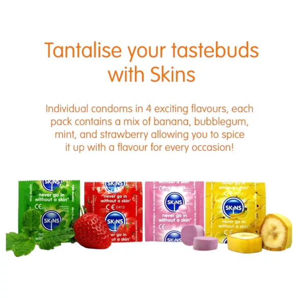 Skins - smaksatt kondom - mint, tuggummi, banan, jordgubb (4 st)