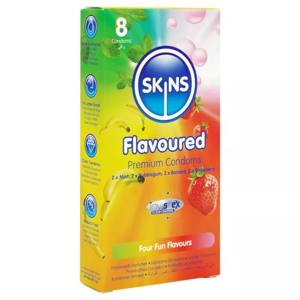 Skins - smaksatt kondom - mint, tuggummi, banan, jordgubb (8 st)