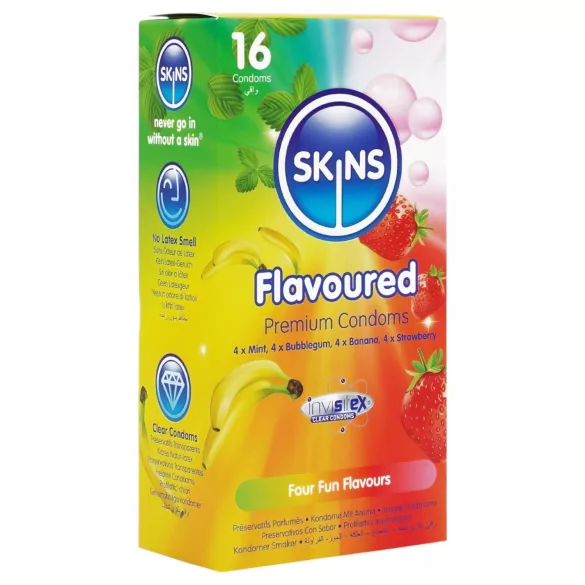 Skins - smaksatt kondom - mint, tuggummi, banan, jordgubb (16 st)