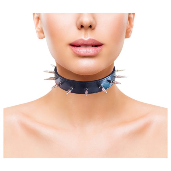 Rouge - äkta läder, nitar halsband (svart)