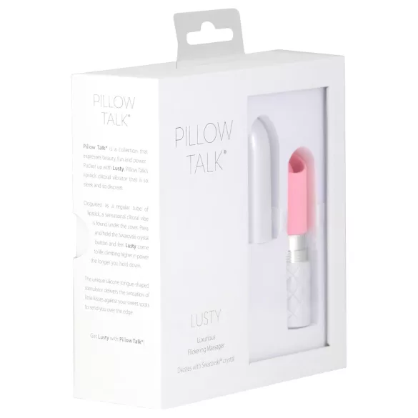 Pillow Talk Lusty - uppladdningsbar stavvibrator med tungfunktion (vit/rosa)