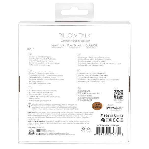 Pillow Talk Lusty - uppladdningsbar stavvibrator med tungfunktion (vit/rosa)
