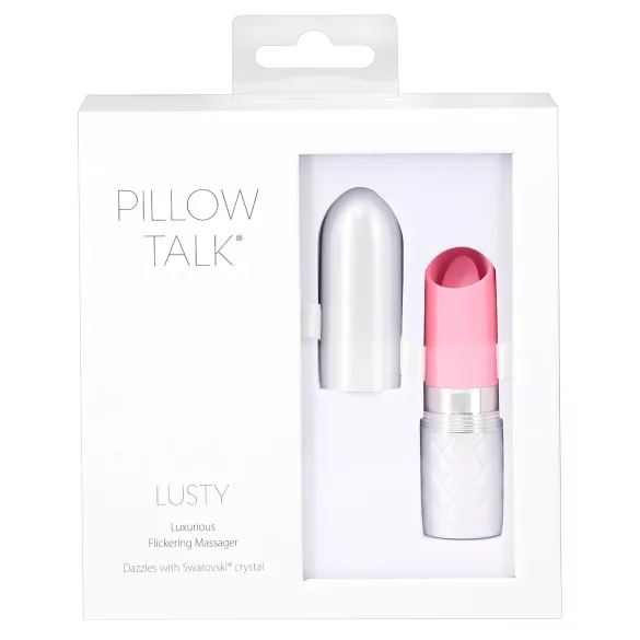 Pillow Talk Lusty - uppladdningsbar stavvibrator med tungfunktion (vit/rosa)