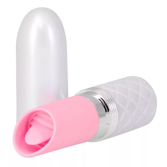Pillow Talk Lusty - uppladdningsbar stavvibrator med tungfunktion (vit/rosa)
