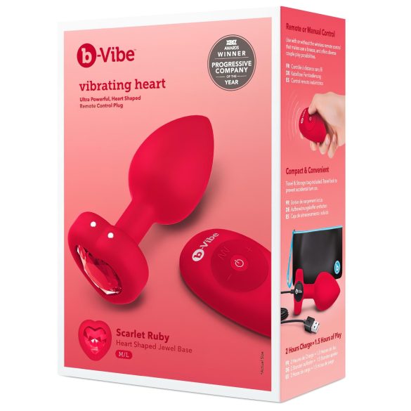 b-vibe heart - uppladdningsbar analvibrator med fjärr (röd)