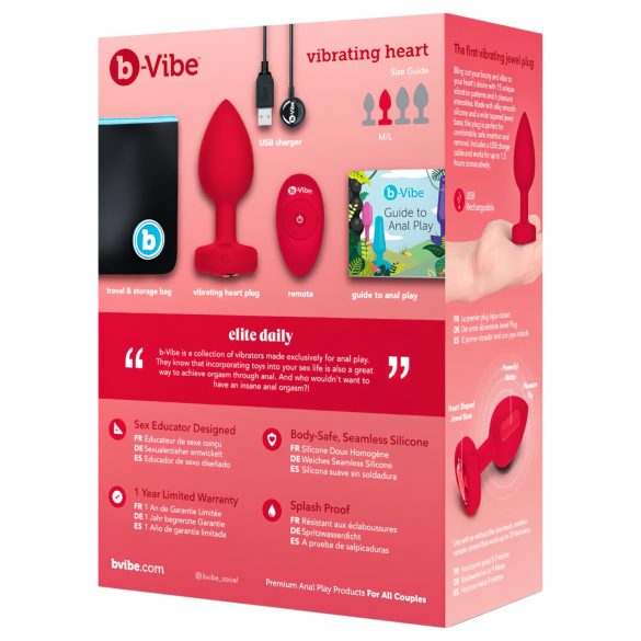 b-vibe heart - uppladdningsbar analvibrator med fjärr (röd)