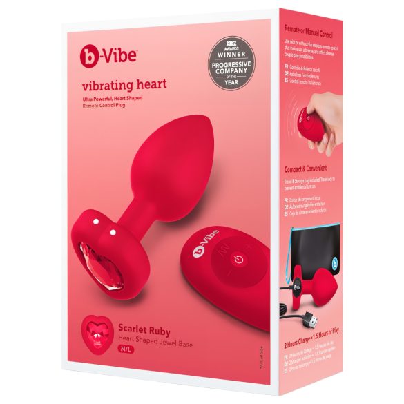 b-vibe heart - uppladdningsbar analvibrator med fjärr (röd)