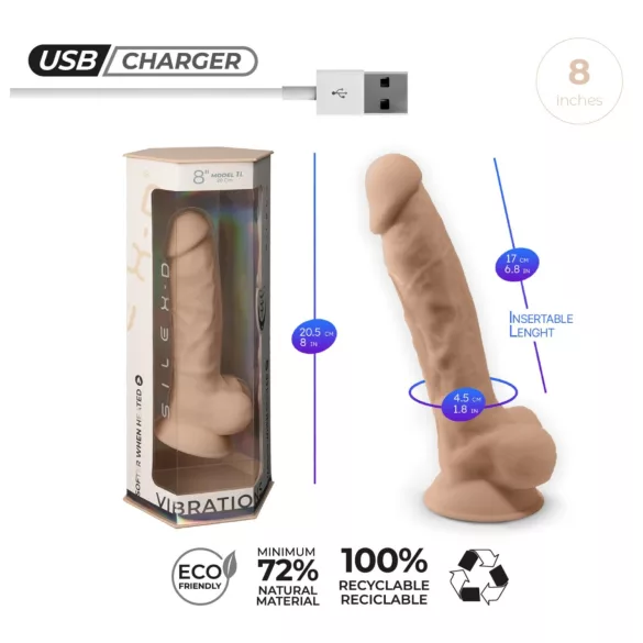Silexd 8 - vibrator med fjärrkontroll - med pung - naturfärg