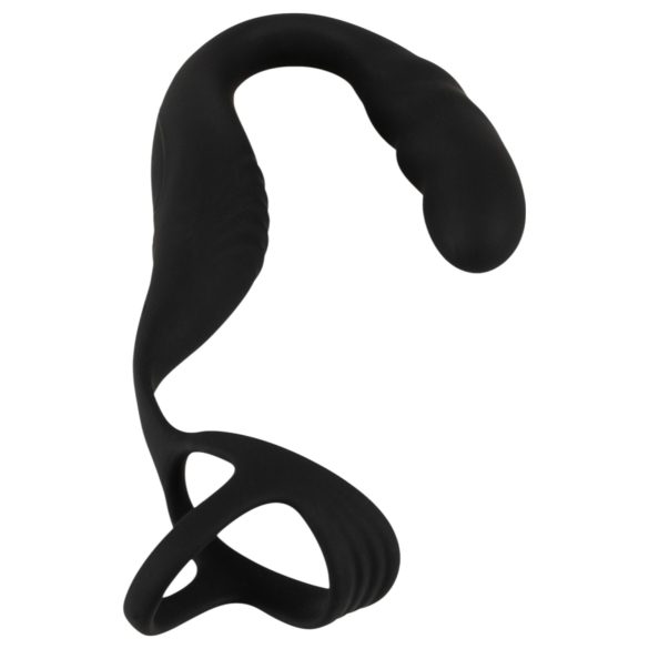 Rebel - prostatavibrator med penisring och pungrem - svart