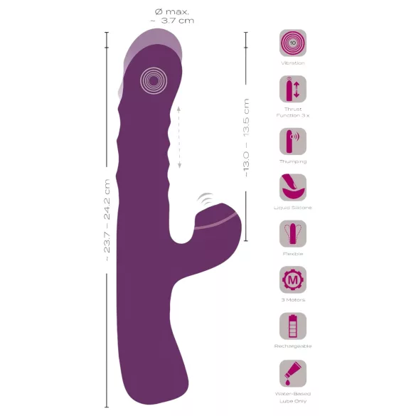Javida - kanin vibrator 3-i-1 - vattentät silikon - lila