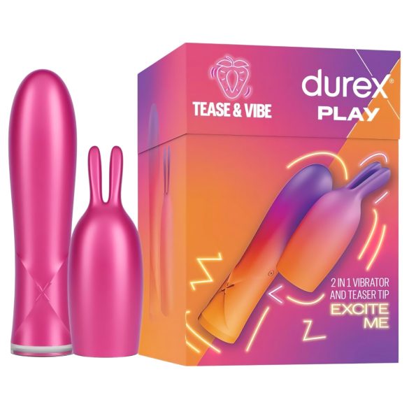 Durex Tease & Vibe - stavvibrator med kanin klitorisstimulator - rosa
