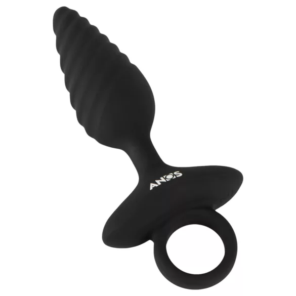 ANOS - analplugg med vibration - räfflad - svart
