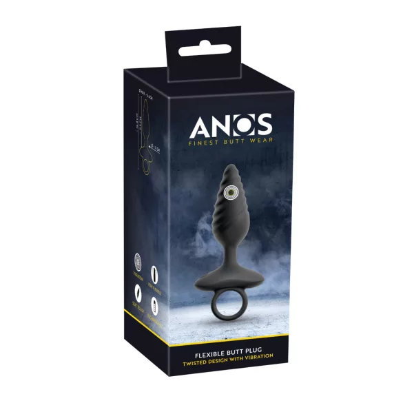 ANOS - analplugg med vibration - räfflad - svart