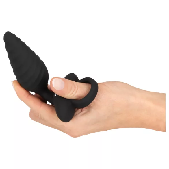ANOS - analplugg med vibration - räfflad - svart
