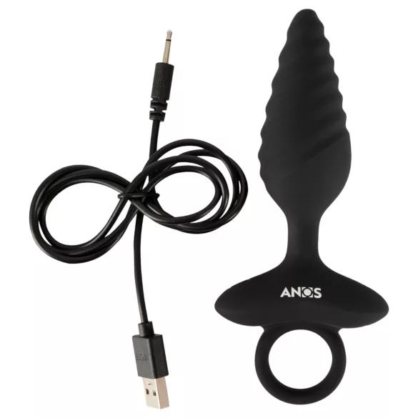 ANOS - analplugg med vibration - räfflad - svart