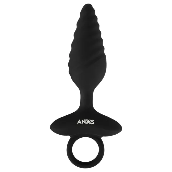 ANOS - analplugg med vibration - räfflad - svart