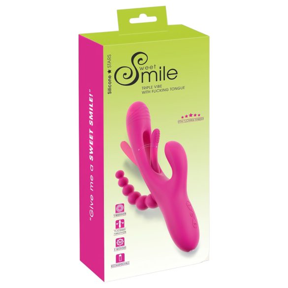 SMILE - rabbitvibrator med tungform - trippelarm - silikon rosa