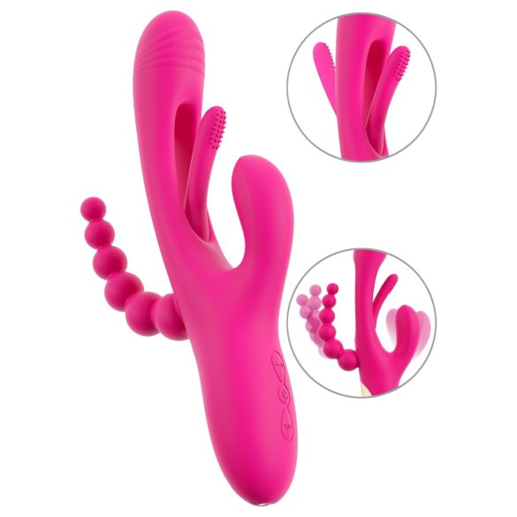 SMILE - rabbitvibrator med tungform - trippelarm - silikon rosa