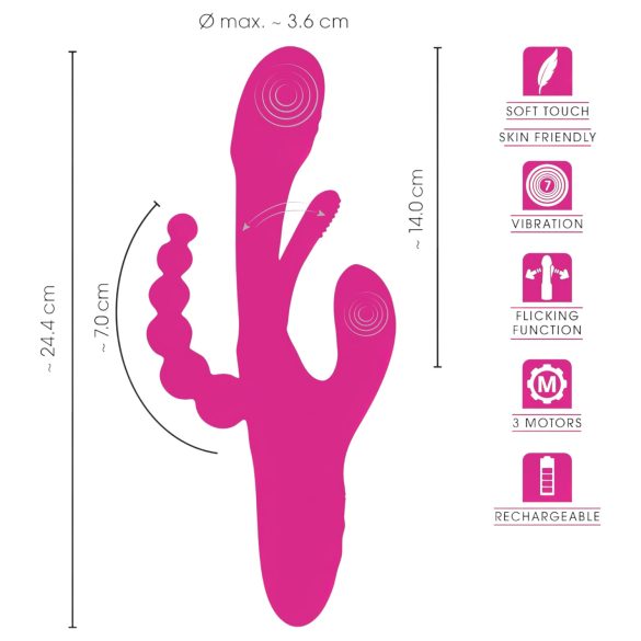 SMILE - rabbitvibrator med tungform - trippelarm - silikon rosa