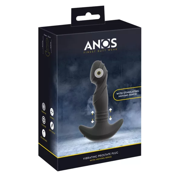 ANOS - prostatavibrator med rörlig ring - silikon svart