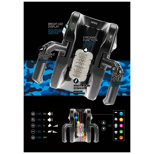 WYNE 10 - automatisk masturbator med handtag - svart